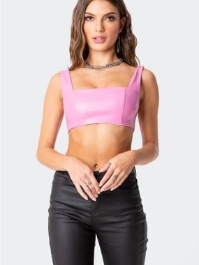 Edikted Midnight Faux Leather Crop Top Pink Square Neck Bustier Style XS